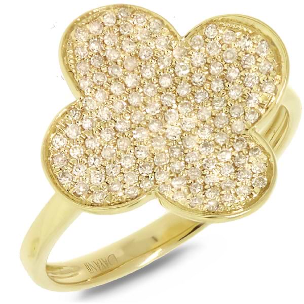 0.43ct 14k Yellow Gold Diamond Pave Clover Ring
