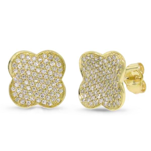 0.53ct 14k Yellow Gold Diamond Pave Clover Earrings