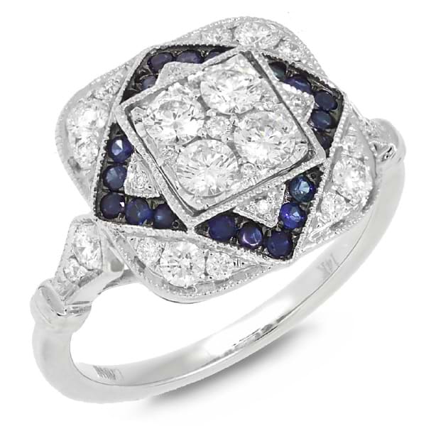 0.75ct Diamond & 0.24ct Blue Sapphire 14k White Gold Ring