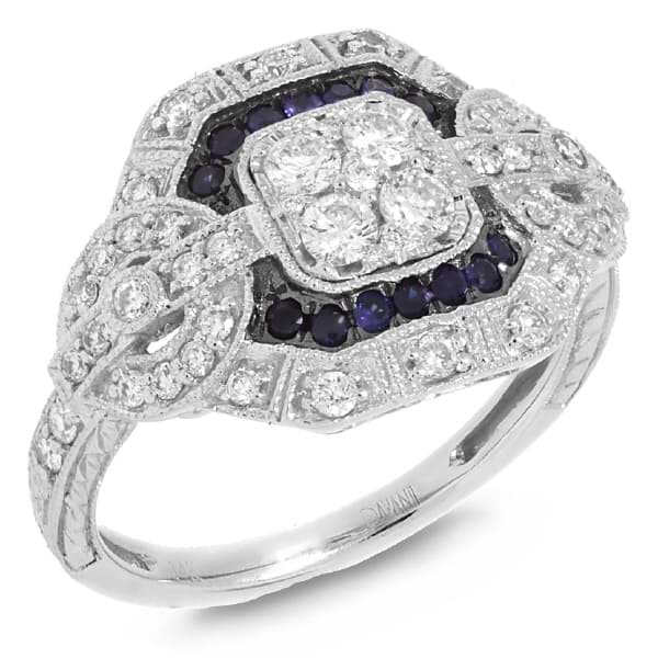 0.62ct Diamond & 0.17ct Blue Sapphire 14k White Gold Ring