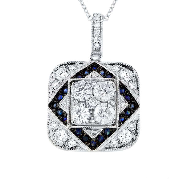 0.93ct Diamond & 0.18ct Blue Sapphire 14k White Gold Pendant Necklace