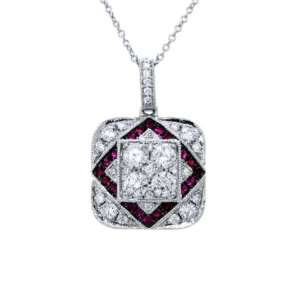 0.93ct Diamond & 0.21ct Ruby 14k White Gold Pendant Necklace
