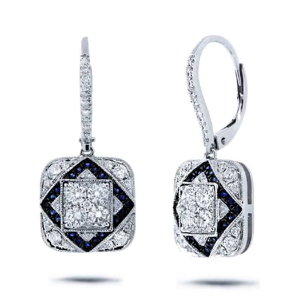 1.11ct Diamond & 0.26ct Blue Sapphire 14k White Gold Earrings