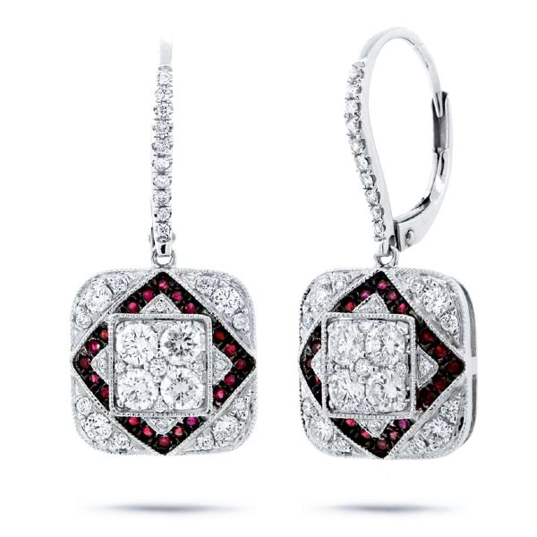 1.11ct Diamond & 0.22ct Ruby 14k White Gold Earrings