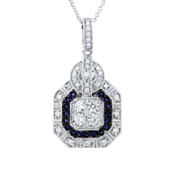 0.48ct Diamond & 0.16ct Blue Sapphire 14k White Gold Pendant Necklace