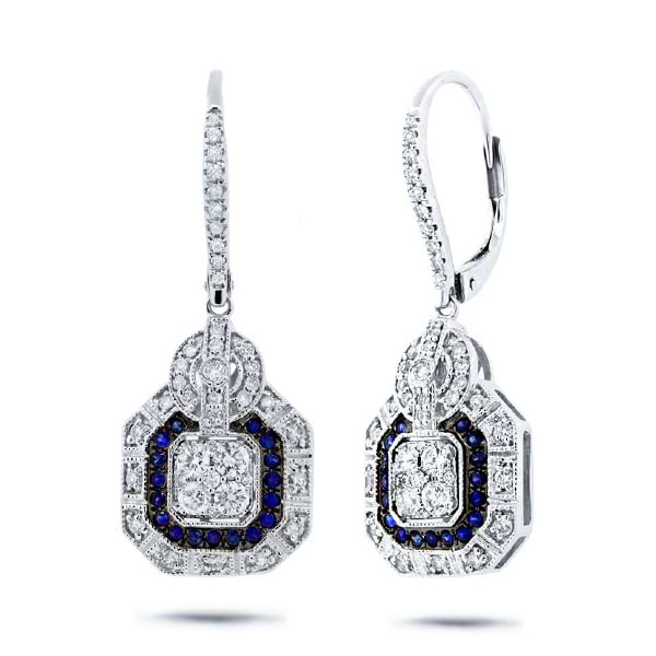0.72ct Diamond & 0.22ct Blue Sapphire 14k White Gold Earrings