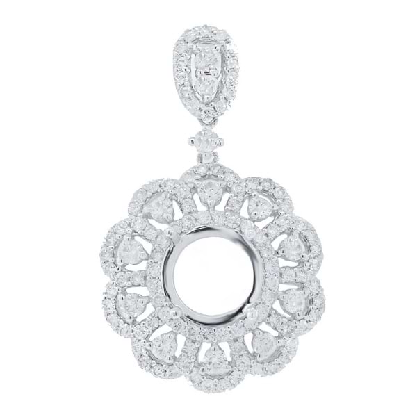 2.37ct 18k White Gold Diamond Semi-mount Pendant Necklace
