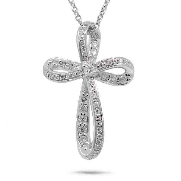 0.23ct 14k White Gold Diamond Cross Pendant Necklace