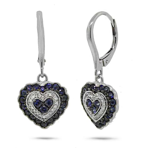 0.13ct Diamond & 0.93ct Blue Sapphire 14k White Gold Heart Earrings