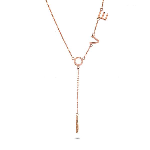 0.04ct 14k Rose Gold Diamond ''Love'' Necklace