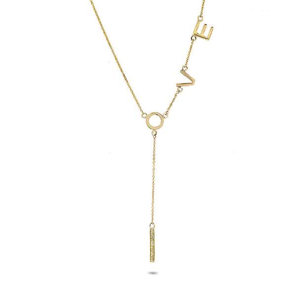 0.04ct 14k Yellow Gold Diamond ''Love'' Necklace