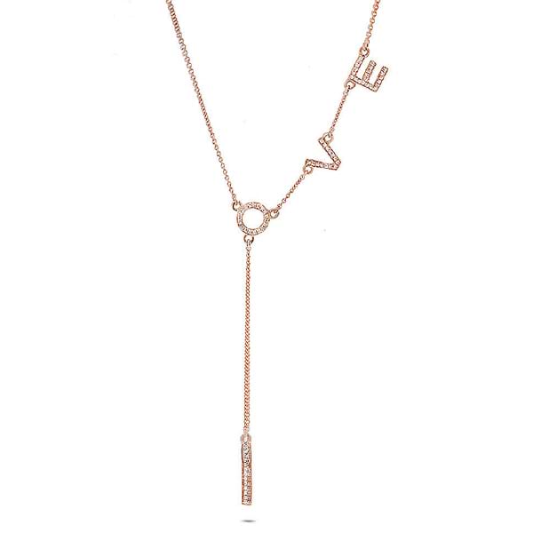 0.17ct 14k Rose Gold Diamond ''Love'' Necklace