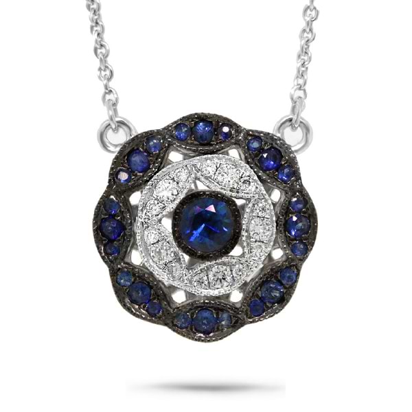 0.17ct Diamond & 0.26ct Blue Sapphire 14k White Gold Necklace