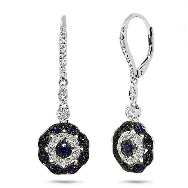 0.29ct Diamond & 0.51ct Blue Sapphire 14k White Gold Earrings