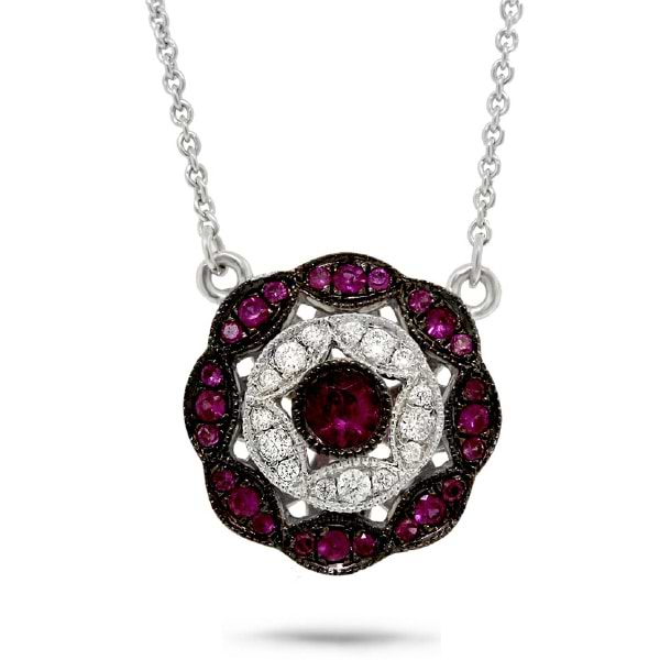 0.17ct Diamond & 0.29ct Ruby 14k White Gold Necklace