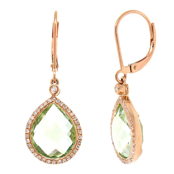 0.25ct Diamond & 9.37ct Green Amethyst 14k Rose Gold Earrings