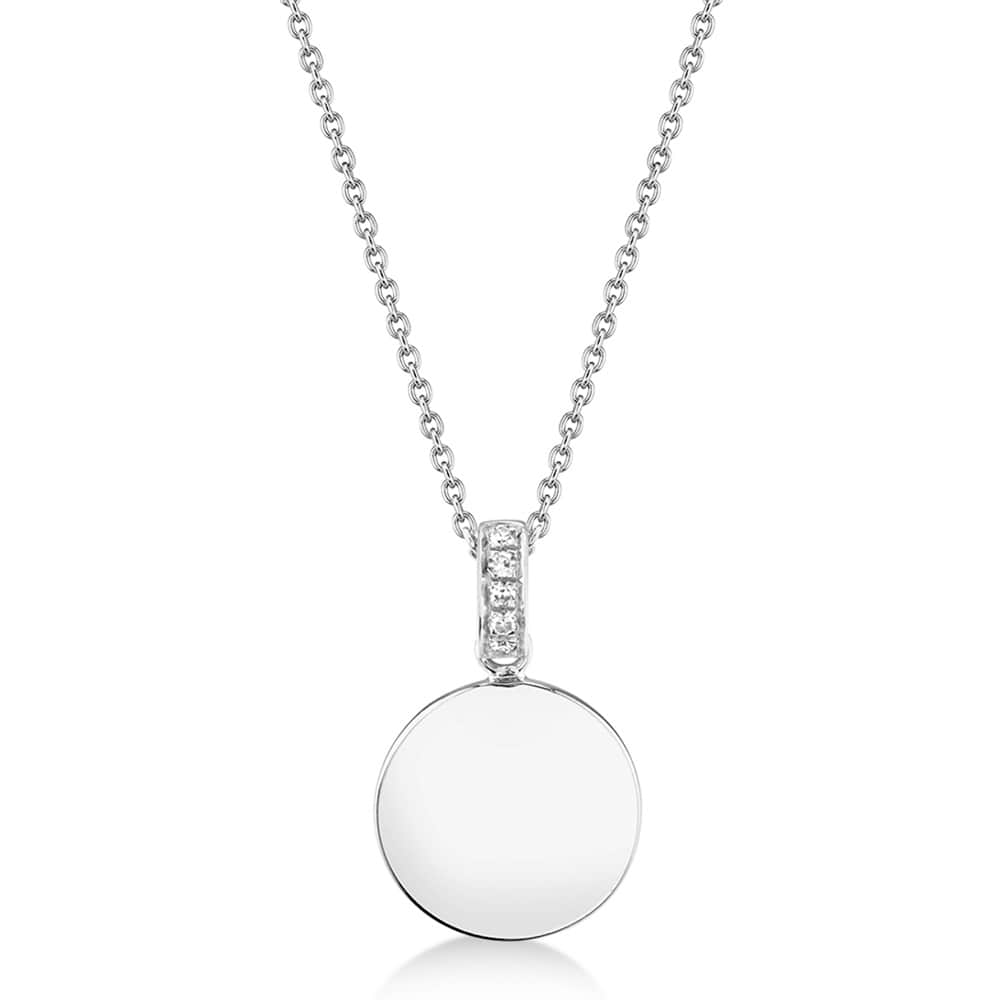 Diamond Accented Disc Pendant Necklace 14k White Gold (0.02ct)