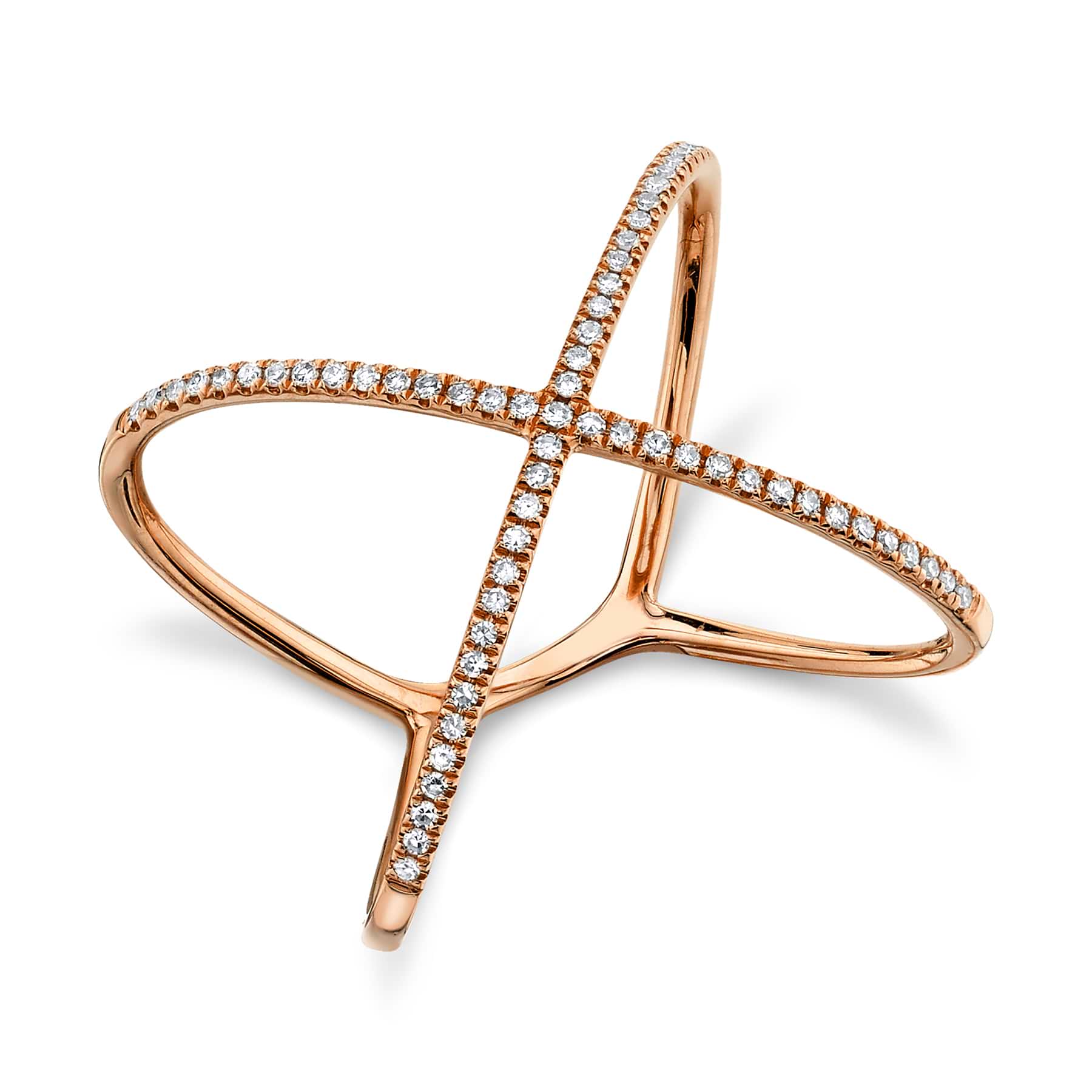 Diamond Accented X Ring 14k Rose Gold (0.18ct)