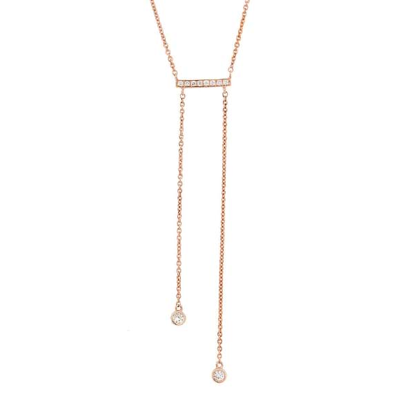 0.15ct 14k Rose Gold Diamond Bar Lariat Necklace