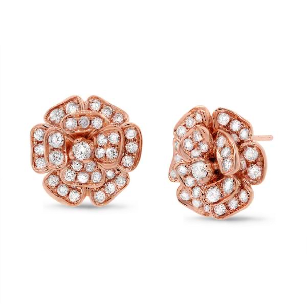 1.62ct 14k Rose Gold Diamond Flower Earrings