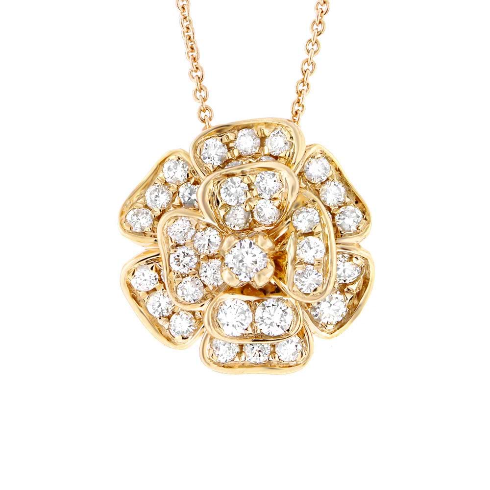 0.84ct 14k White Gold Diamond Flower Pendant Necklace