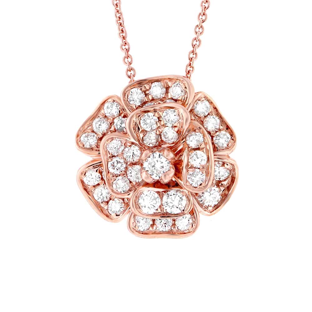 0.84ct 14k Rose Gold Diamond Flower Pendant Necklace