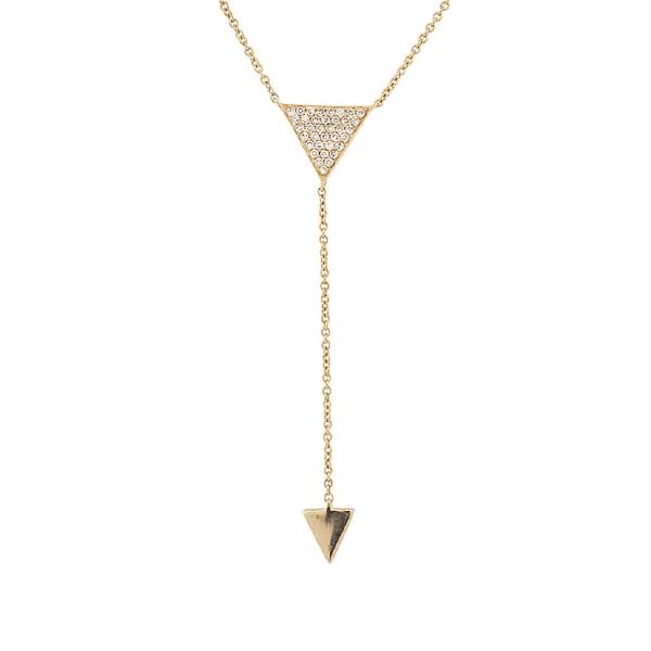 0.10ct 14k Yellow Gold Diamond Pave Triangle Lariat Necklace