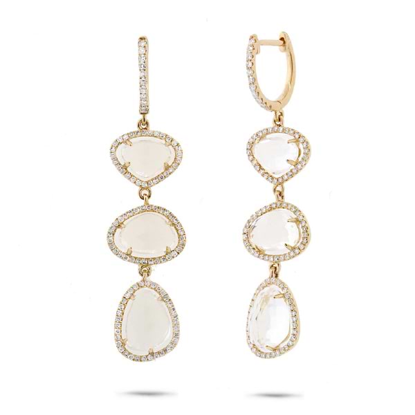 0.72ct Diamond & 8.14ct White Topaz 14k Yellow Gold Earrings
