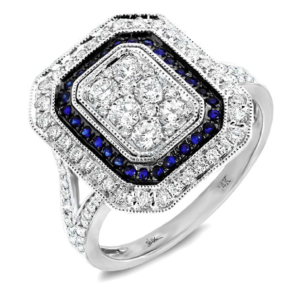 1.10ct Diamond & 0.20ct Blue Sapphire 14k White Gold Ring