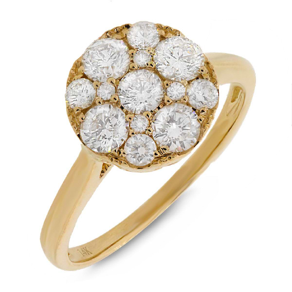 1.10ct 14k Yellow Gold Diamond Cluster Lady's Ring