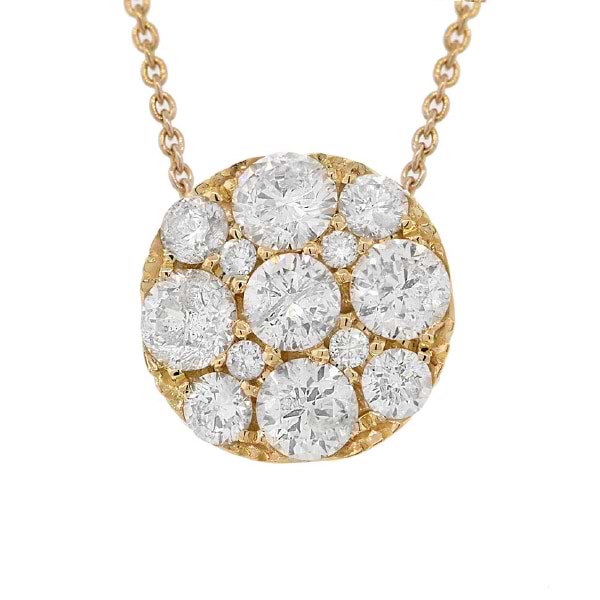1.15ct 14k Yellow Gold Diamond Cluster Necklace