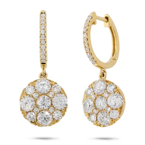 2.20ct 14k Yellow Gold Diamond Cluster Earrings