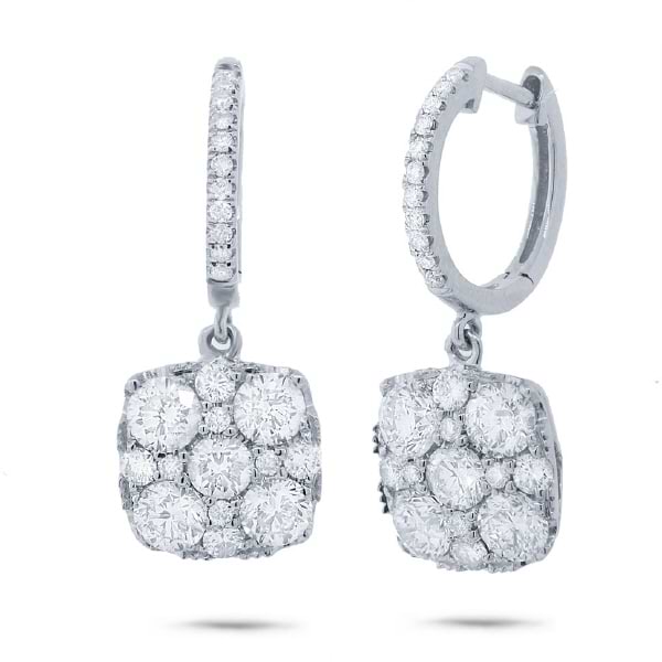 2.45ct 14k White Gold Diamond Cluster Earrings