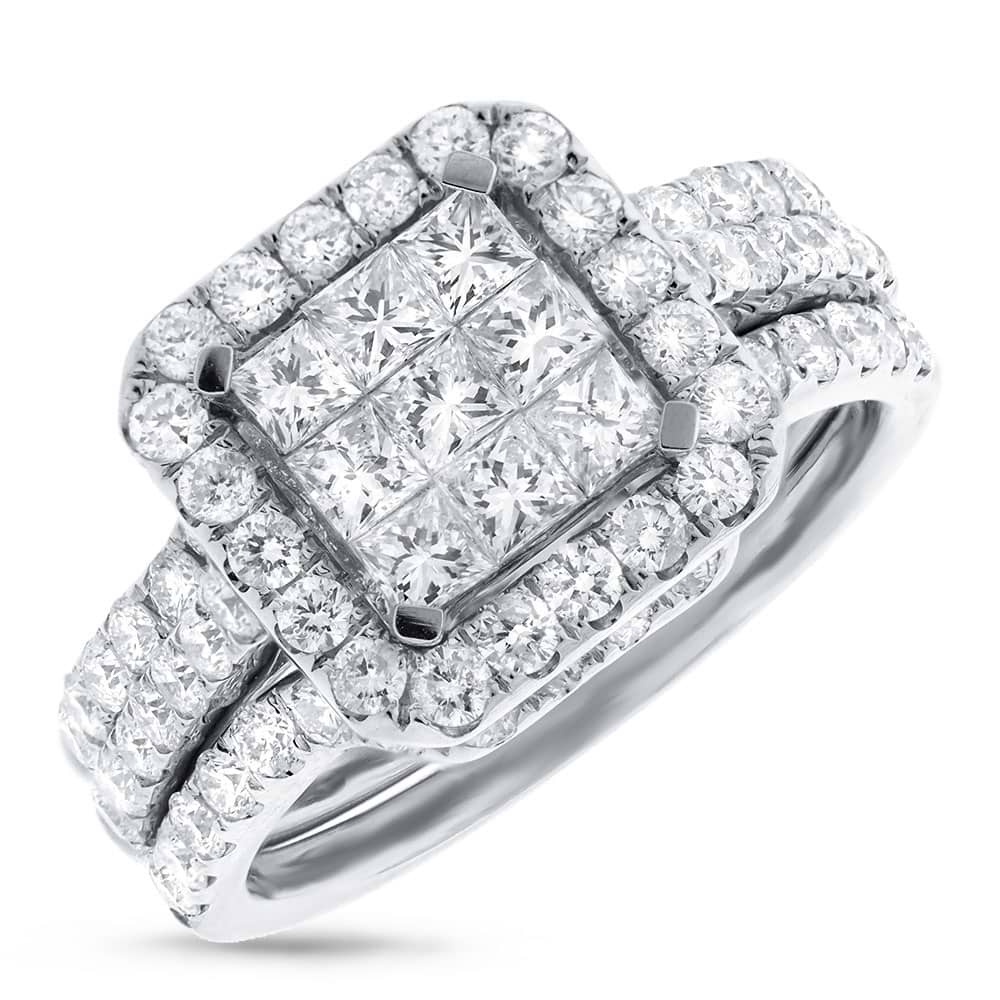 2.04ct 14k White Gold Diamond Invisible Lady's Ring 3-pc