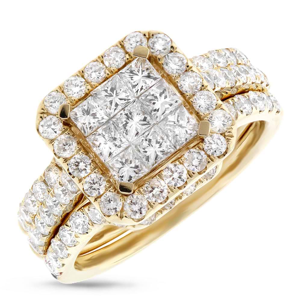 2.04ct 14k Yellow Gold Diamond Invisible Lady's Ring 3-pc