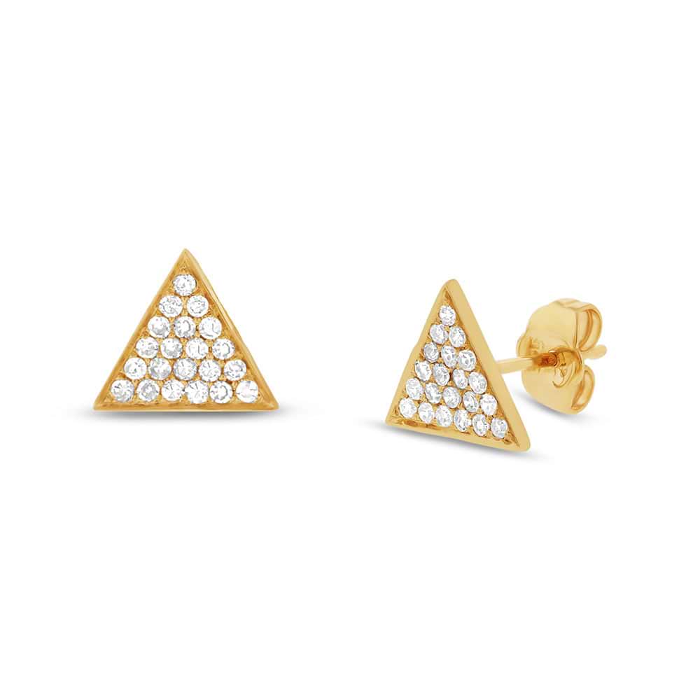 0.31ct 14k Yellow Gold Diamond Pave Triangle Earrings