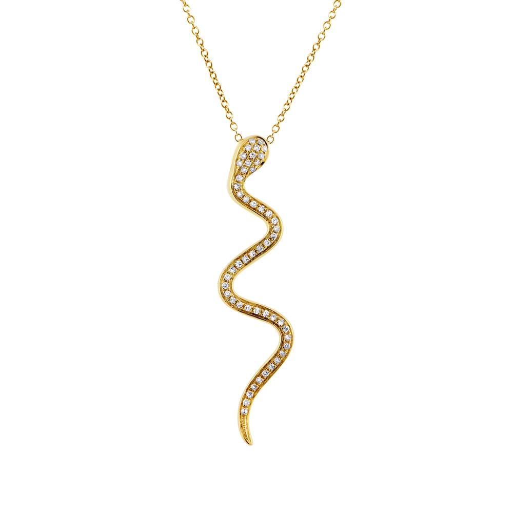0.19ct 14k Yellow Gold Diamond Snake Pendant Necklace