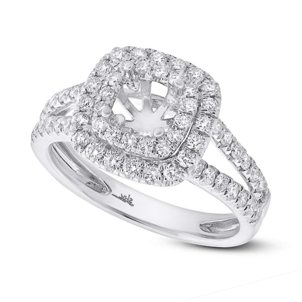 0.73ct 14k White Gold Diamond Semi-mount Ring for 5x5mm Center