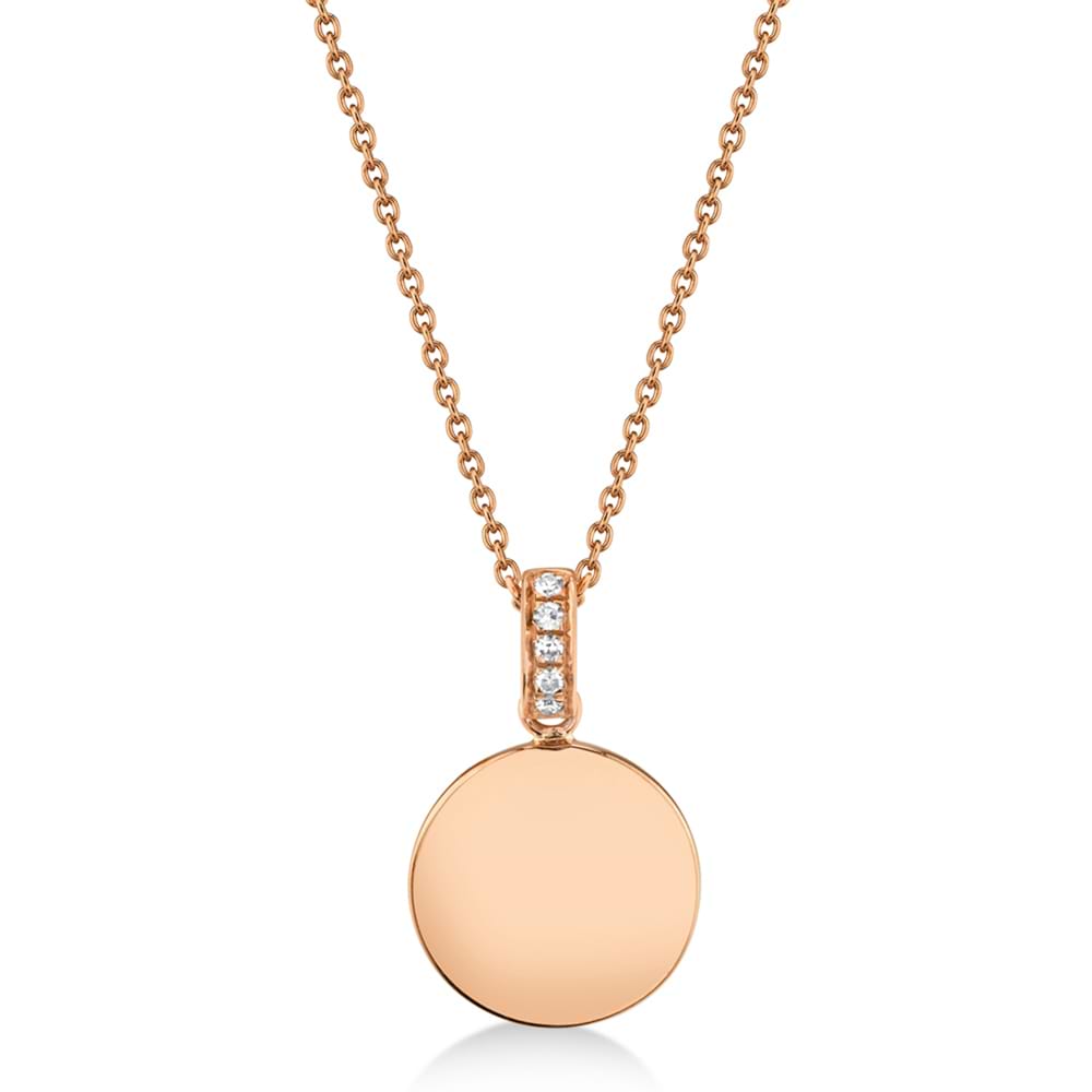 Diamond Accented Disc Pendant Necklace 14k Rose Gold (0.02ct)
