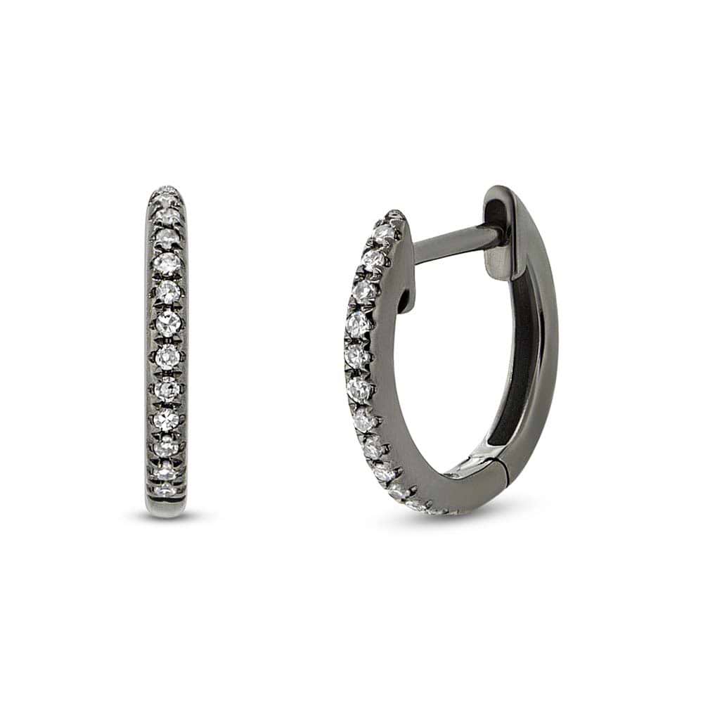 0.07ct 14k Black Rhodium Gold Diamond Huggie Earrings