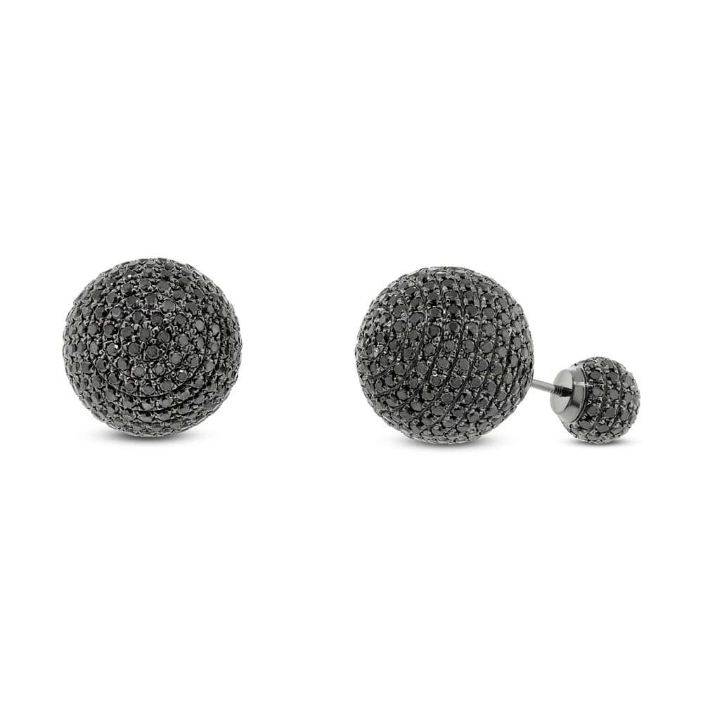 6.31ct 14k Black Rhodium Gold Black Diamond Cluster Ball Earrings