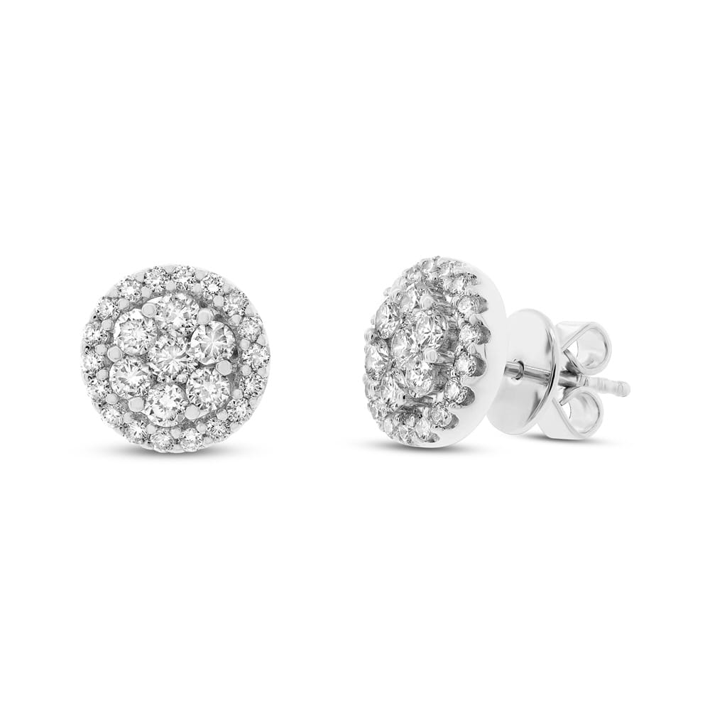 1.13ct 18k White Gold Diamond Cluster Stud Earrings