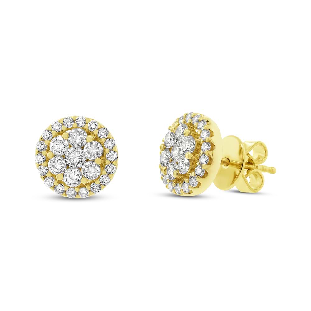 1.13ct 18k Yellow Gold Diamond Cluster Stud Earrings