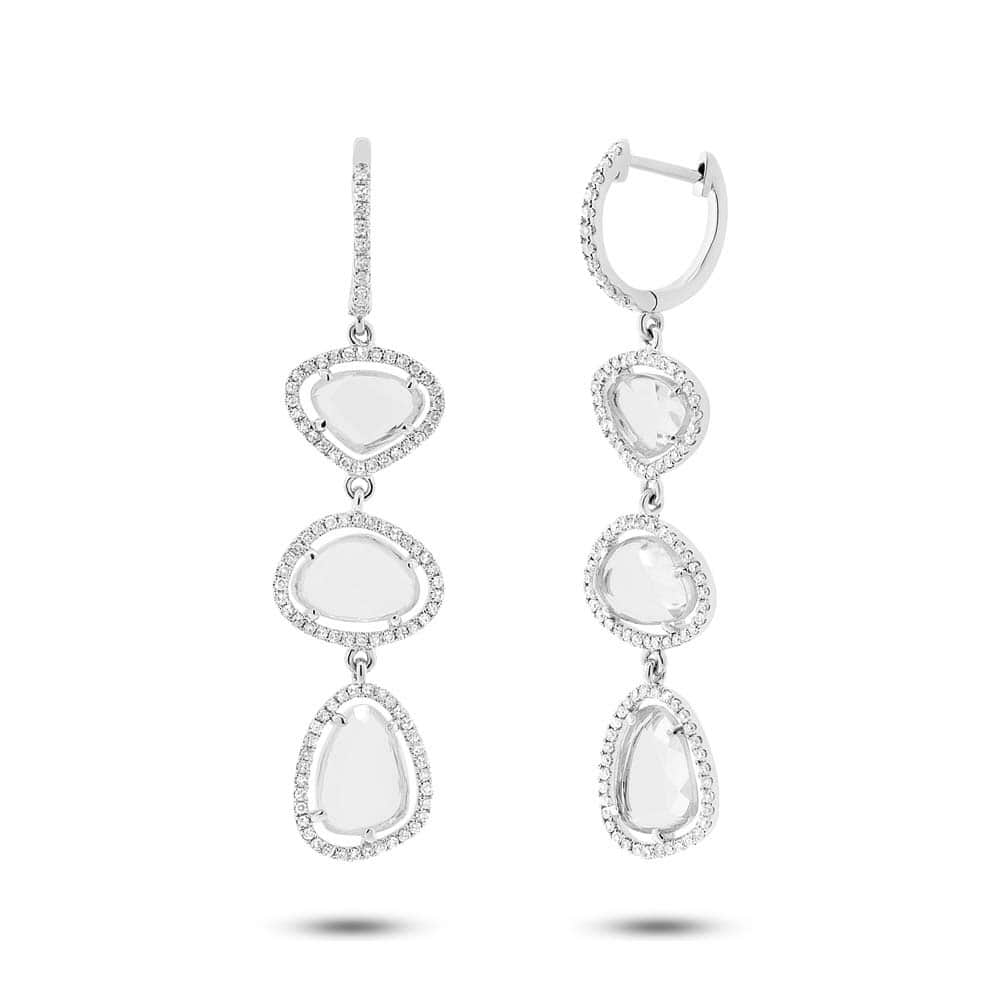 0.72ct Diamond & 8.14ct White Topaz 14k White Gold Earrings