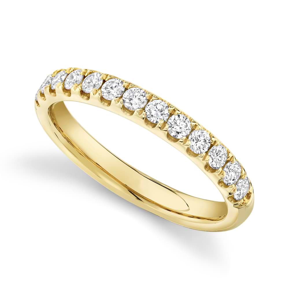Diamond Accented Half Eternity Wedding Band 14k Yellow Gold (0.55ct)