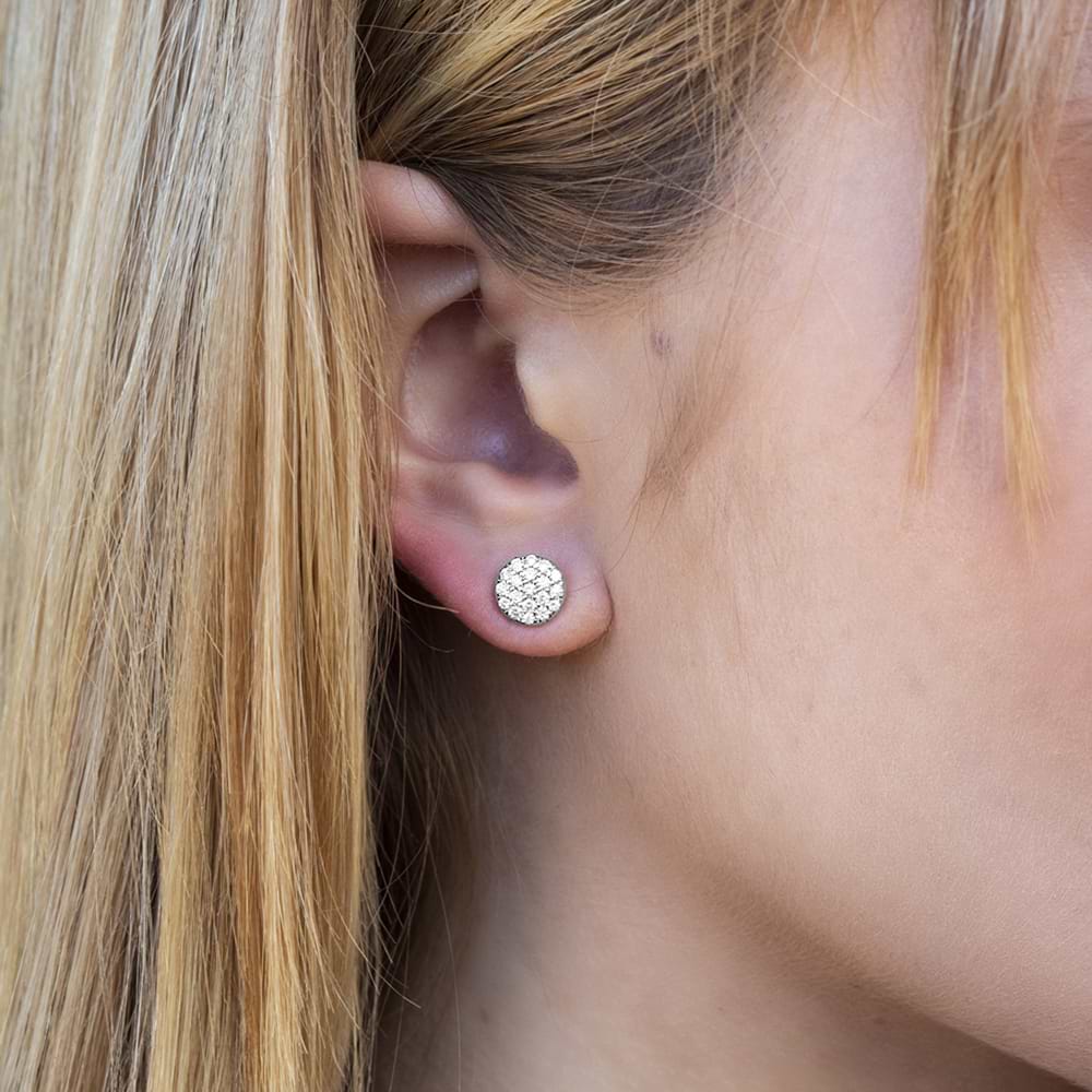 Diamond Pave Circle Stud Earrings 14k White Gold (0.48ct)