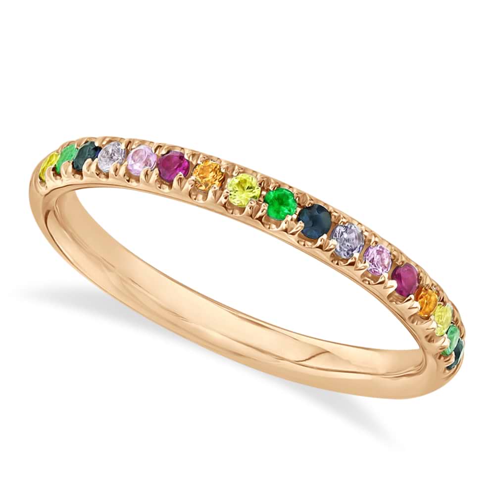 Multi-Color Sapphire Stackable Wedding Ring Band in 14K Rose Gold (0.31ct)