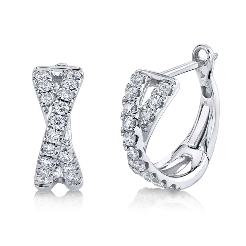 Diamond Accented Twisted X Huggie Earrings 14k White Gold (0.40ct)