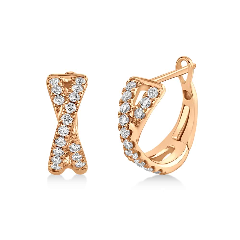 Diamond Accented Twisted X Huggie Earrings 14k Rose Gold (0.40ct)