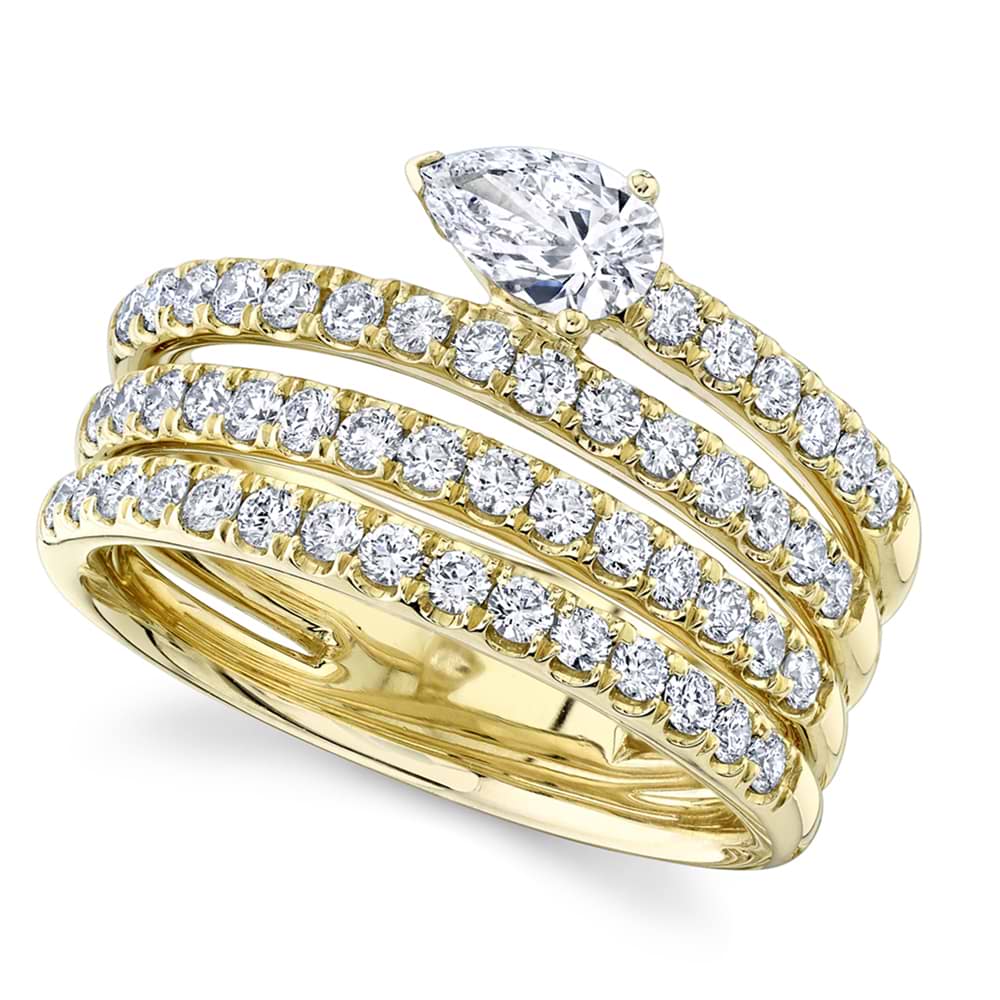 Diamond Pear Wrap Around Statement Ring 14k Yellow Gold (1.28ct)
